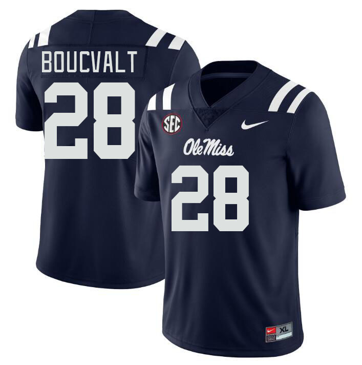 Men #28 Lex Boucvalt Ole Miss Rebels College Football Jerseyes Stitched Sale-Navy